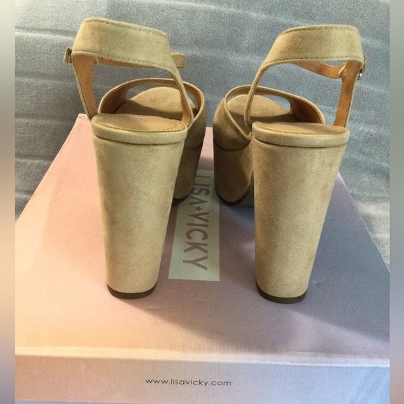 Lisa Vicky Jig Camel Kid Suede Platform Block Heeled Sandals Size 8.5 - Picture 4 of 12